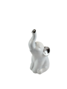 FIGURKA SŁOŃ SŁONIK  SIEDZĄCY CERAMICZNY BIAŁO-SREBRNY