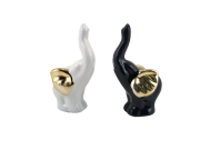 FIGURKA SŁOŃ SŁONIK ZE ZŁOTYMI USZAMI CERAMICZNY BIAŁY LUB CZARNY