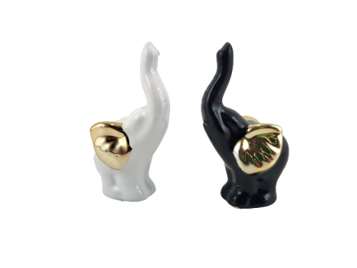 FIGURKA SŁOŃ SŁONIK ZE ZŁOTYMI USZAMI CERAMICZNY BIAŁY LUB CZARNY