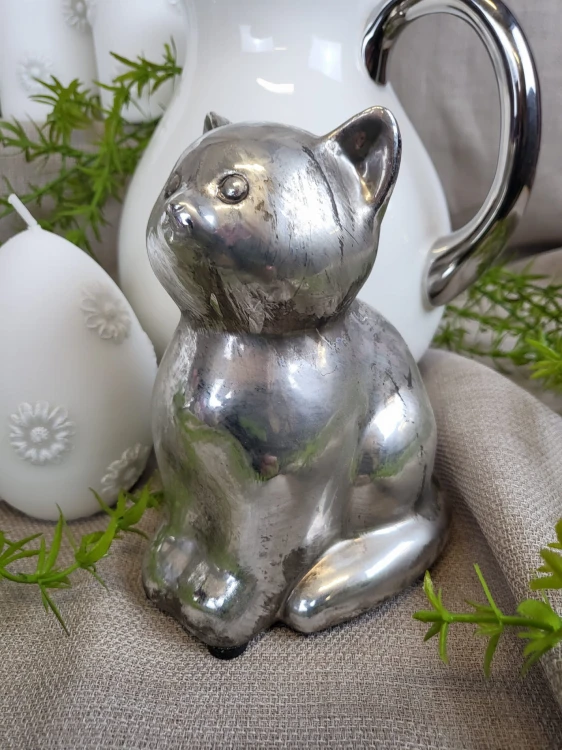 KOT KOTEK CERAMICZNY KAMIONKA SREBRNY