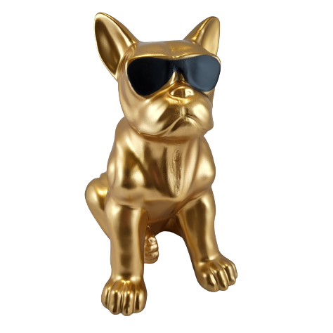 PIES BULDOG ZŁOTY W OKULARACH 29CM
