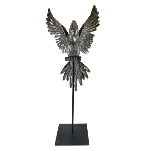 FIGURKA PAPUGA SREBRNA NA STOJAKU 58 CM