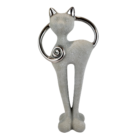 KOT KOTEK CERAMICZNY SZARO SREBRNY
