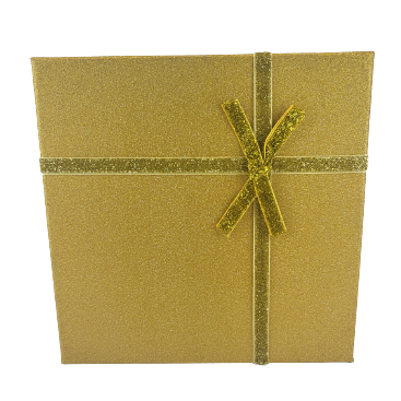 PUDEŁKO PREZENTOWE ZŁOTE BROKAT L 19X19X9,5CM