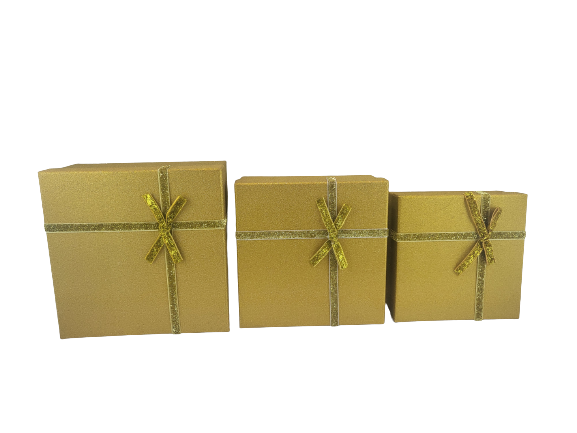 PUDEŁKO PREZENTOWE ZŁOTE BROKAT L 19X19X9,5CM