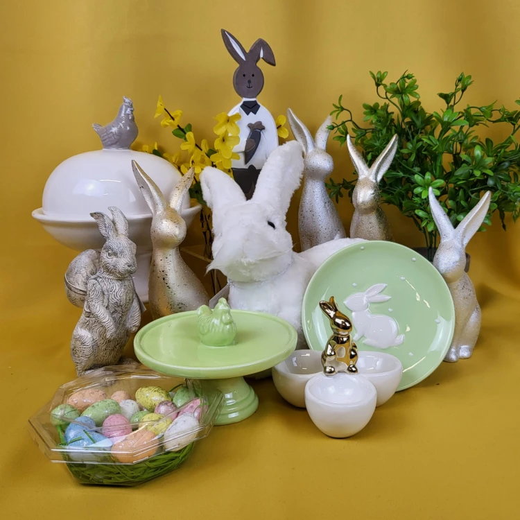 CERAMICZNY KRÓLIK SREBRNY 18 CM