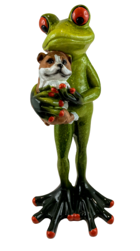 FIGURKA ŻABA Z PSEM NA RĘKACH
