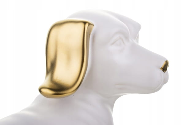 FIGURKA OZDOBA PIES JAMNIK BIAŁO ZŁOTY