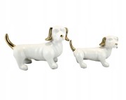 FIGURKA OZDOBA PIES JAMNIK BIAŁO ZŁOTY