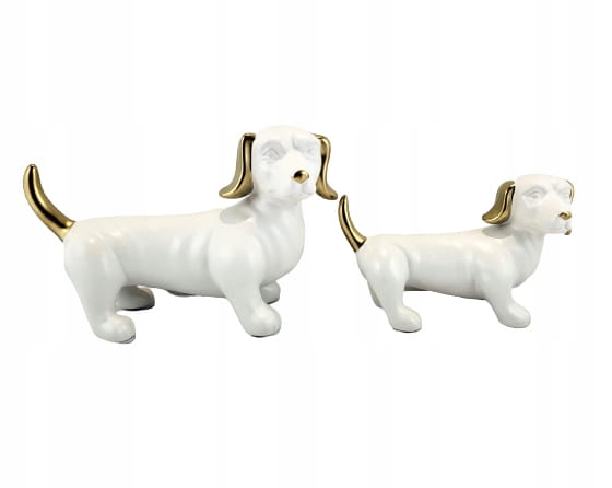 FIGURKA OZDOBA PIES JAMNIK BIAŁO ZŁOTY