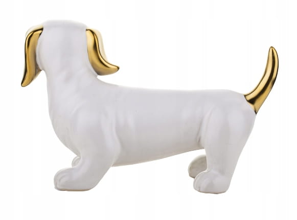 FIGURKA OZDOBA PIES JAMNIK BIAŁO ZŁOTY