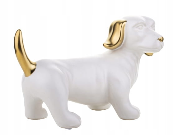 FIGURKA OZDOBA PIES JAMNIK BIAŁO ZŁOTY