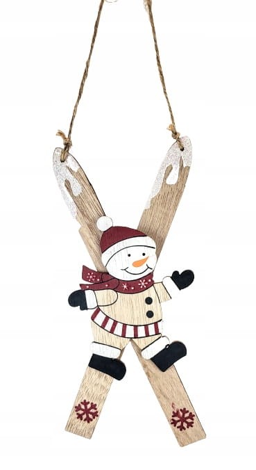 ZAWIESZKA NARTY DREWNIANE Z BAŁWANEM BAŁWAN ŚWIĘTA
