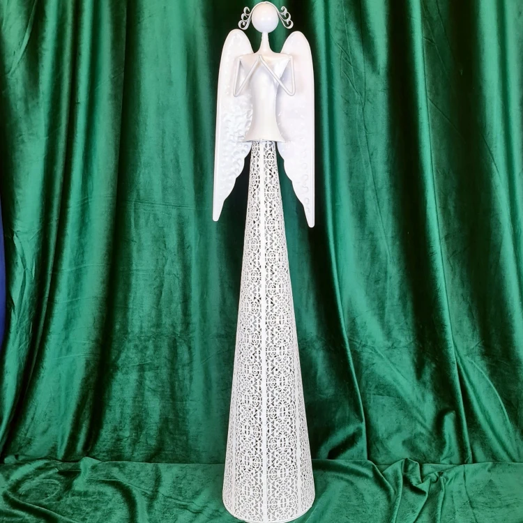 ANIOŁ METALOWY MODLĄCY BIAŁY ŚWIECZNIK 98,5 CM