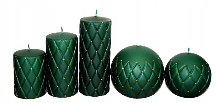 ŚWIECA FLORENCJA MATOWA PIKOWANA ZIELONA H18CM