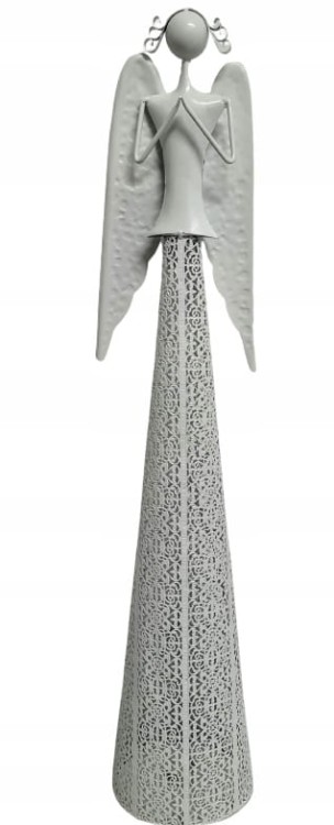 ANIOŁ METALOWY MODLĄCY BIAŁY ŚWIECZNIK 98,5 CM
