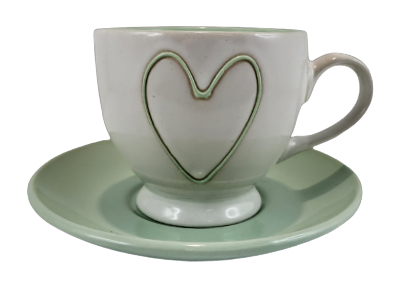 KUBEK CERAMICZNY ZE SPODKIEM BIAŁY/MIĘTOWY 200ML