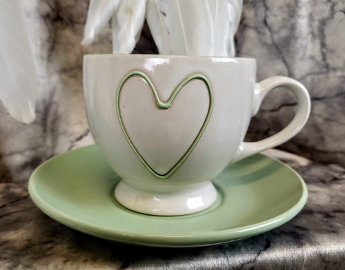 KUBEK CERAMICZNY ZE SPODKIEM BIAŁY/MIĘTOWY 200ML