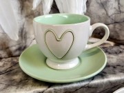 KUBEK CERAMICZNY ZE SPODKIEM BIAŁY/MIĘTOWY 200ML
