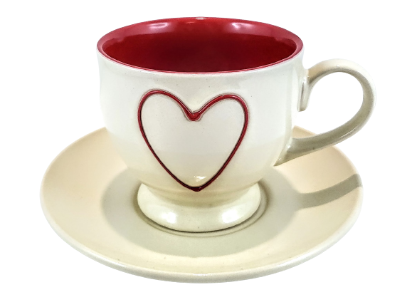 KUBEK CERAMICZNY ZE SPODKIEM KREMOWY/CZERWONY 200ML