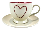 KUBEK CERAMICZNY ZE SPODKIEM KREMOWY/CZERWONY 200ML