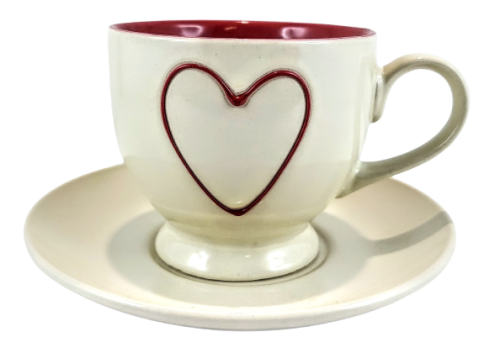 KUBEK CERAMICZNY ZE SPODKIEM KREMOWY/CZERWONY 200ML