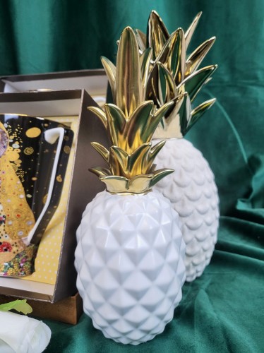ANANAS DEKORACYJNY BIAŁO-ZŁOTY 23X9X9CM