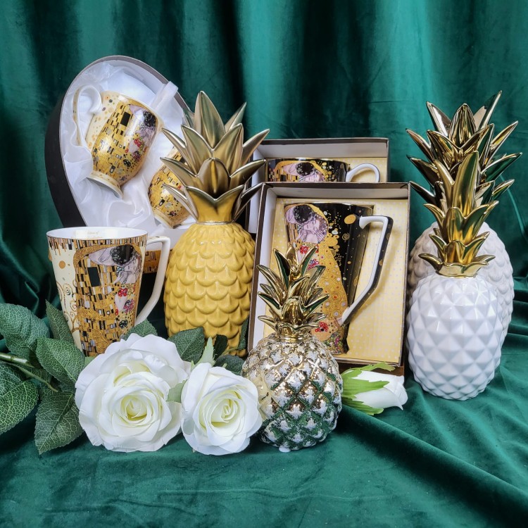 ANANAS DEKORACYJNY BIAŁO-ZŁOTY 23X9X9CM