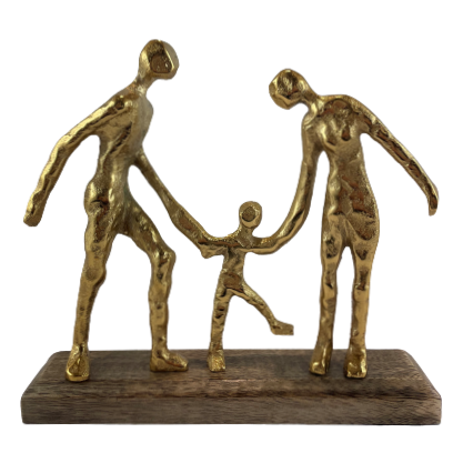 FIGURKA STOJĄCA RODZINA ZŁOTO DREWNO 21,5CM