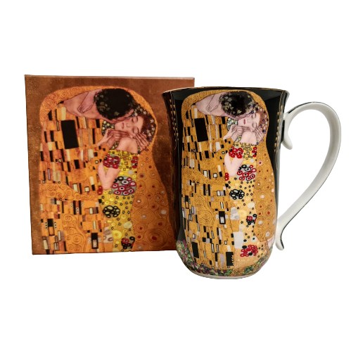 KUBEK Z ŁYŻECZKĄ KLIMT POCAŁUNEK CZARNY 400ML