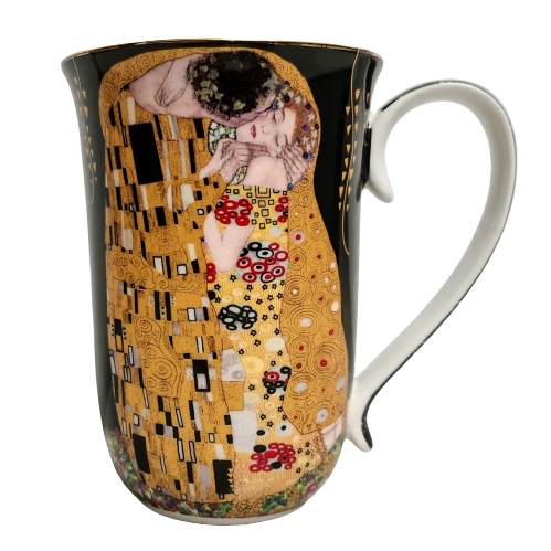 KUBEK Z ŁYŻECZKĄ KLIMT POCAŁUNEK CZARNY 400ML