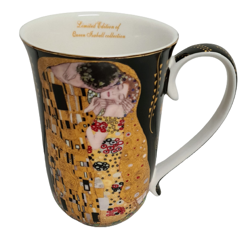 KUBEK Z ŁYŻECZKĄ KLIMT POCAŁUNEK CZARNY 400ML