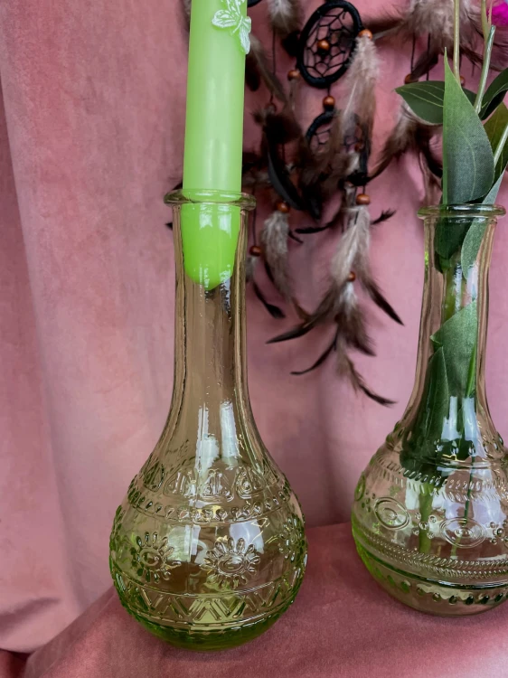 WAZON ŚWIECZNIK BUTELKA PARIS ZIELONY H15,8CM - 3 WZORY