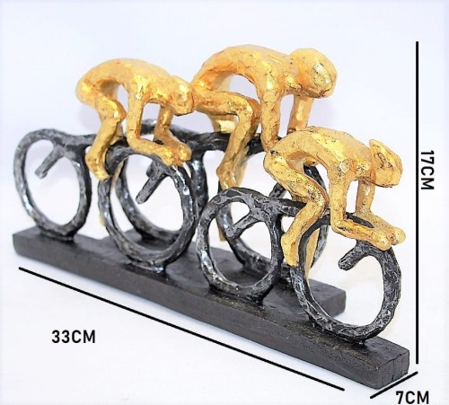 FIGURKA KOLARZE ROWERZYŚCI ZŁOTO CZERŃ 17CM