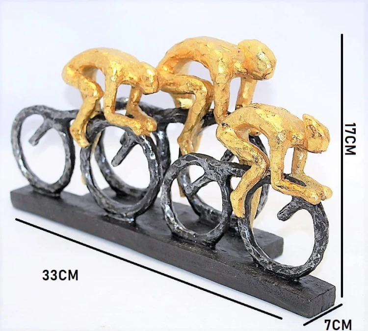 FIGURKA KOLARZE ROWERZYŚCI ZŁOTO CZERŃ 17CM