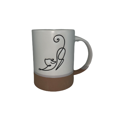 KUBEK CERAMICZNY BIAŁO - BEŻOWY Z KOTEM