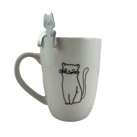 PORCELANOWY KUBEK Z METALOWĄ ŁYŻECZKĄ