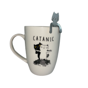 PORCELANOWY KUBEK Z METALOWĄ ŁYŻECZKĄ