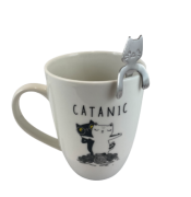 PORCELANOWY KUBEK Z METALOWĄ ŁYŻECZKĄ