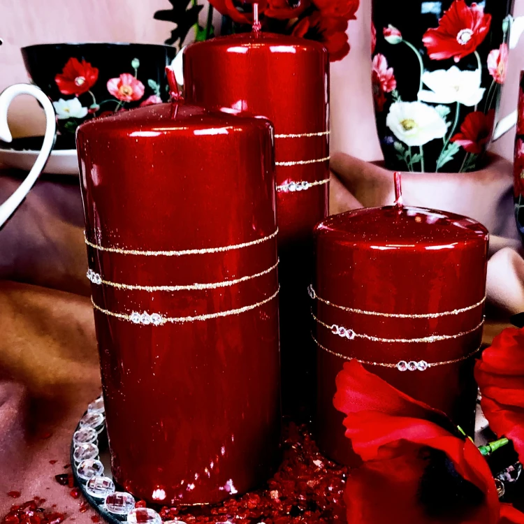 ŚWIECA KOLIA METALIK WALEC BORDO H10CM