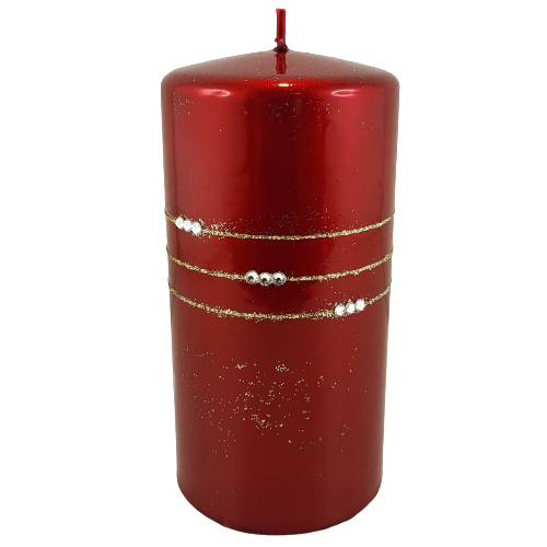 ŚWIECA KOLIA METALIK WALEC BORDO H14CM
