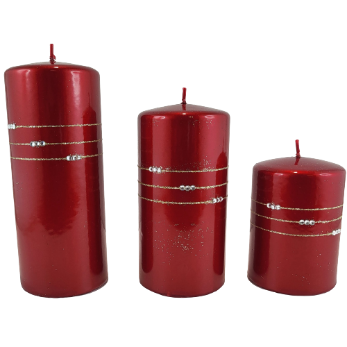 ŚWIECA KOLIA METALIK WALEC BORDO H14CM