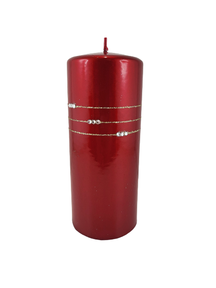 ŚWIECA KOLIA METALIK WALEC BORDO H17,5CM