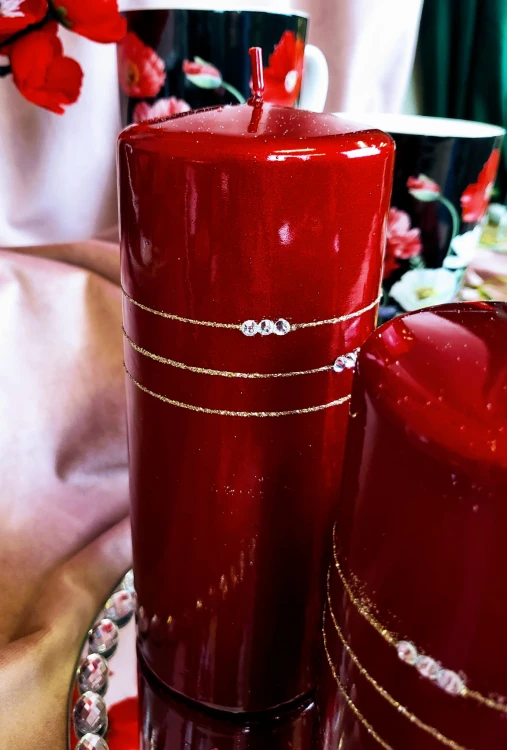 ŚWIECA KOLIA METALIK WALEC BORDO H17,5CM
