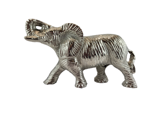 FIGURKA SŁOŃ METALOWY SREBRNY 12,5CM