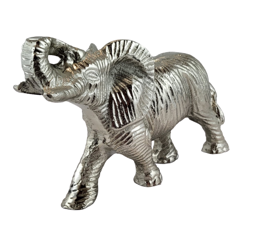 FIGURKA SŁOŃ METALOWY SREBRNY 12,5CM