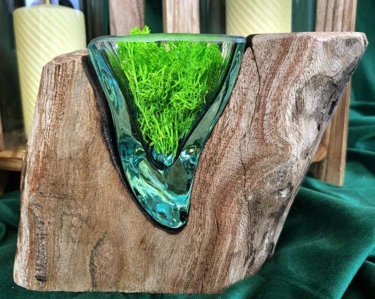 WAZON NATURALNY KORZEŃ DREWNO SZKŁO 14CM