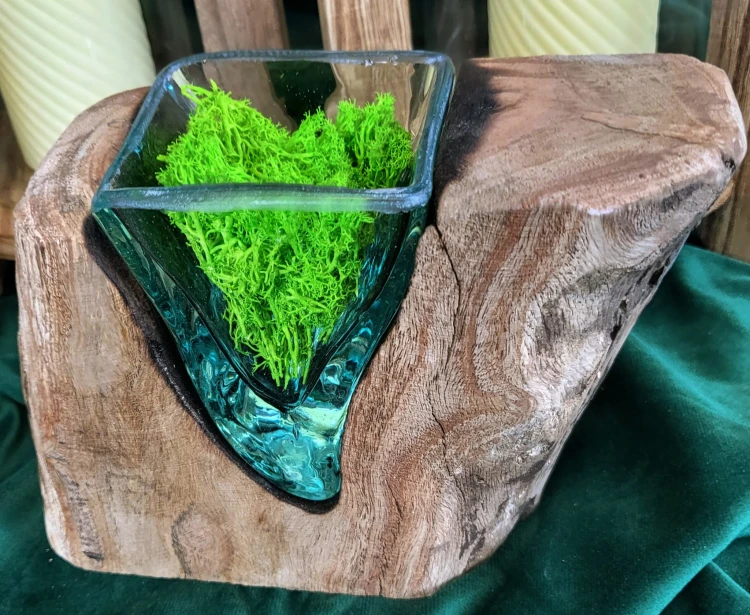 WAZON NATURALNY KORZEŃ DREWNO SZKŁO 14CM