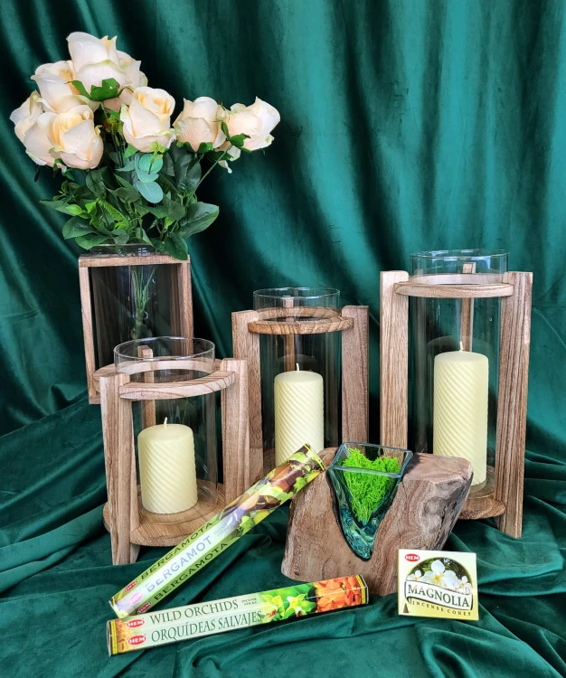 WAZON NATURALNY KORZEŃ DREWNO SZKŁO 14CM