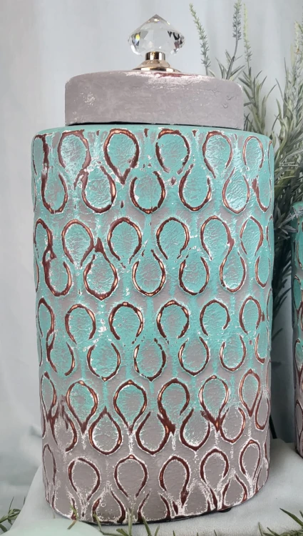 POJEMNIK DEKORACYJNY 35CM CERAMICZNY TURKUSOWY